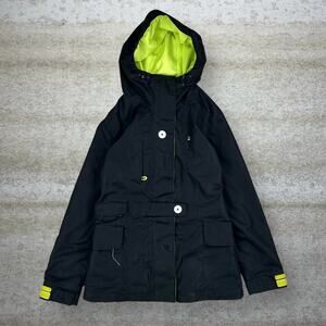 Vintage 90s Bond Puffer Ski Jacket Womens M Jet Black Nylon Full Zip Insulated